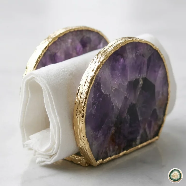 Amethyst napkin holder with gold edge – luxury stone paper napkin holder for table | Stonerie