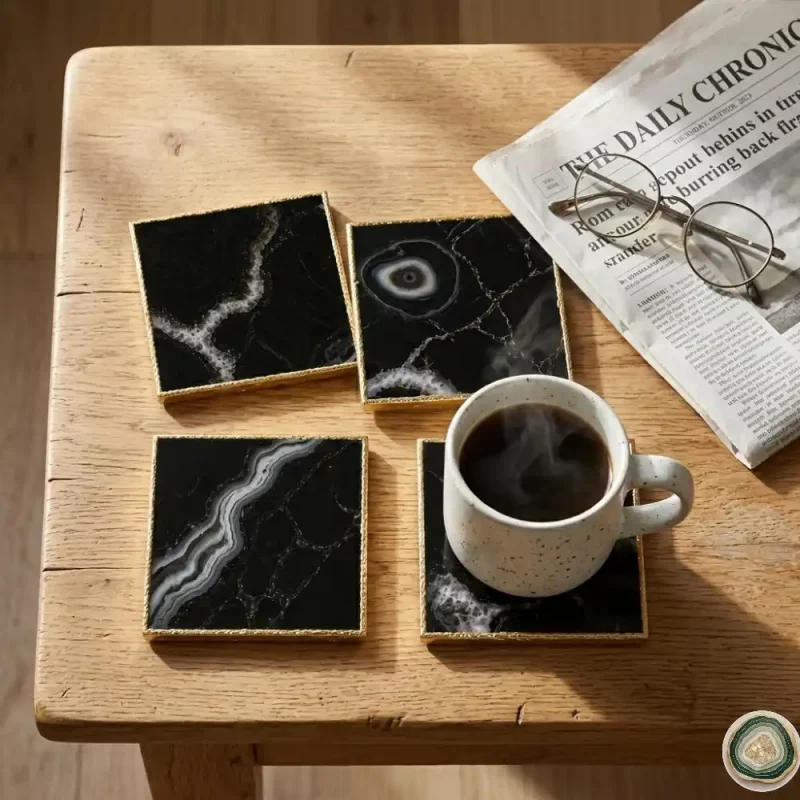 Black Agate Coaster 6 - Christmas Decoration | Stonerie