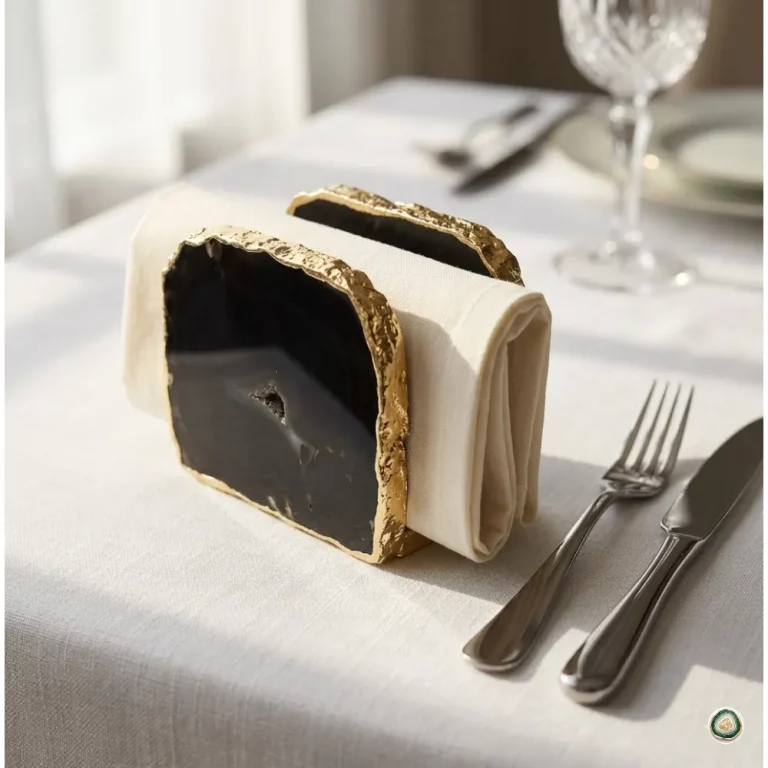 Black Agate Napkin Holder – Natural Stone Paper Napkin Holder with Gold Edge - Stonerie black agate napkin holder