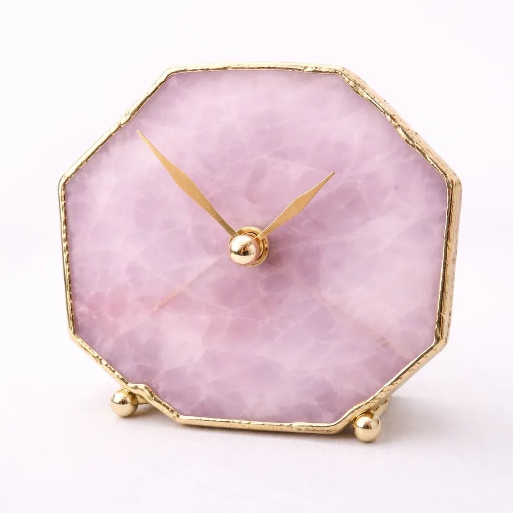 Rose Quartz Octagon Clock – Luxury Desk & Wall Agate Stone Clock Rose Quartz Octagon Clock – Luxury Desk & Wall Agate Stone Clock