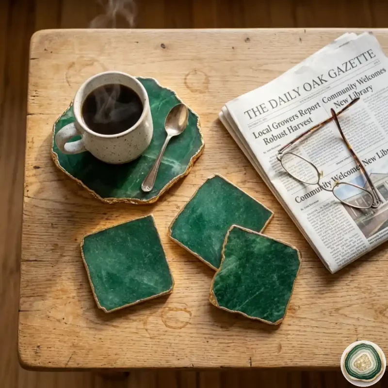 Emerald Green Agate Aventurine Coaster4 - Christmas Decoration | Stonerie