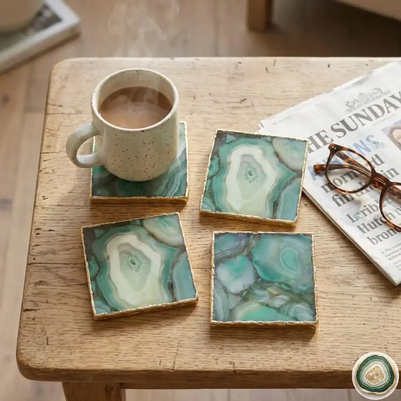 Green agate coaster c5 - Christmas Decoration | Stonerie