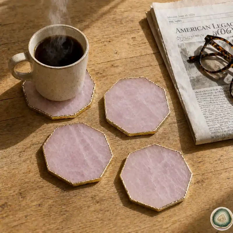 Hexgnoal rose quartz coaster 8 - Christmas Decoration | Stonerie