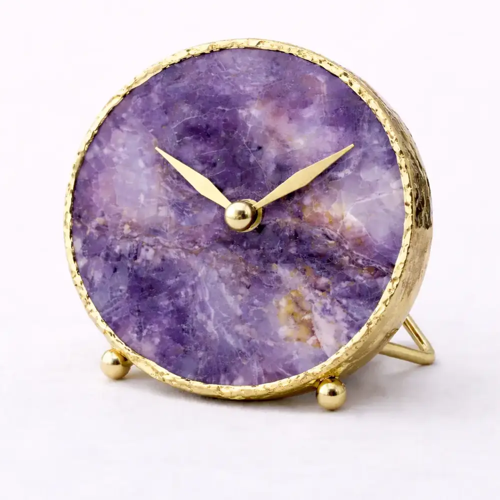 New Project - 2026-04-06T215158.799 Round Amethyst Agate Clock– Desk & Wall Stone Clock - Image 1