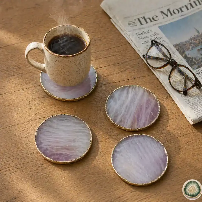 Round rose quartz coaster 5 - Christmas Decoration | Stonerie