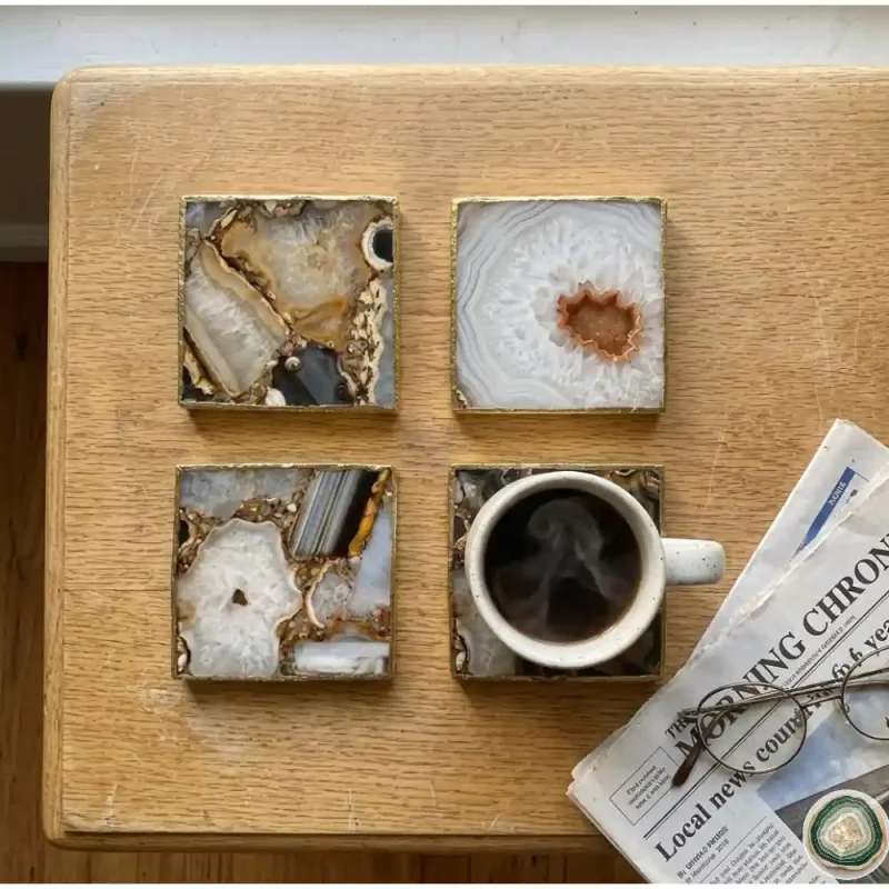 Set of 4 Brown-White Composite agate coaster 2 - Christmas Decoration | Stonerie