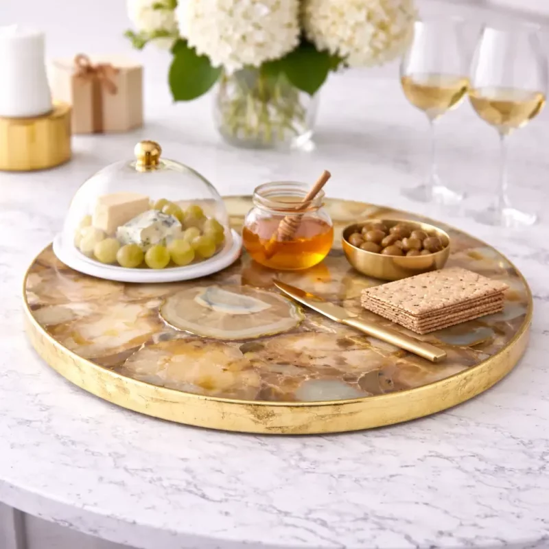 Golden Brown Agate Lazy Susan Turntable