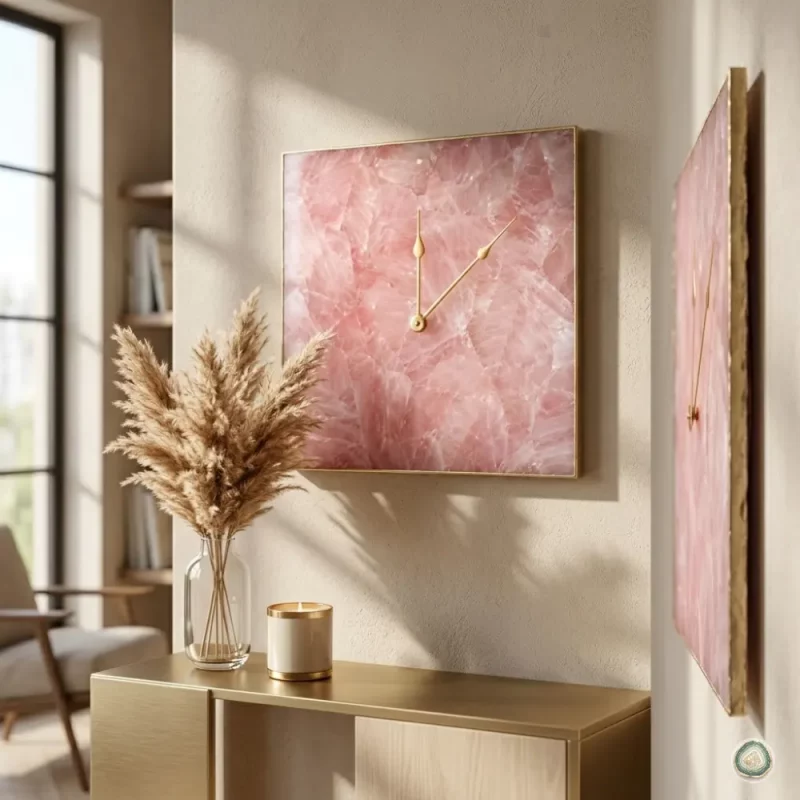 Square Rose quartz wall clock - Christmas Decoration | Stonerie