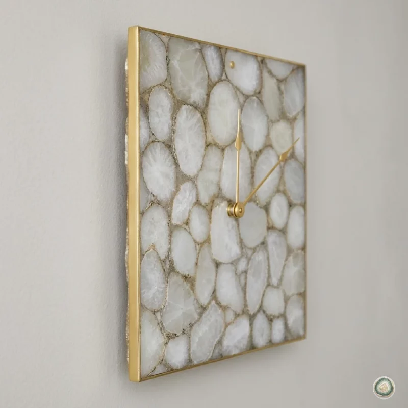 Square White agate wall clock 8 - Christmas Decoration | Stonerie