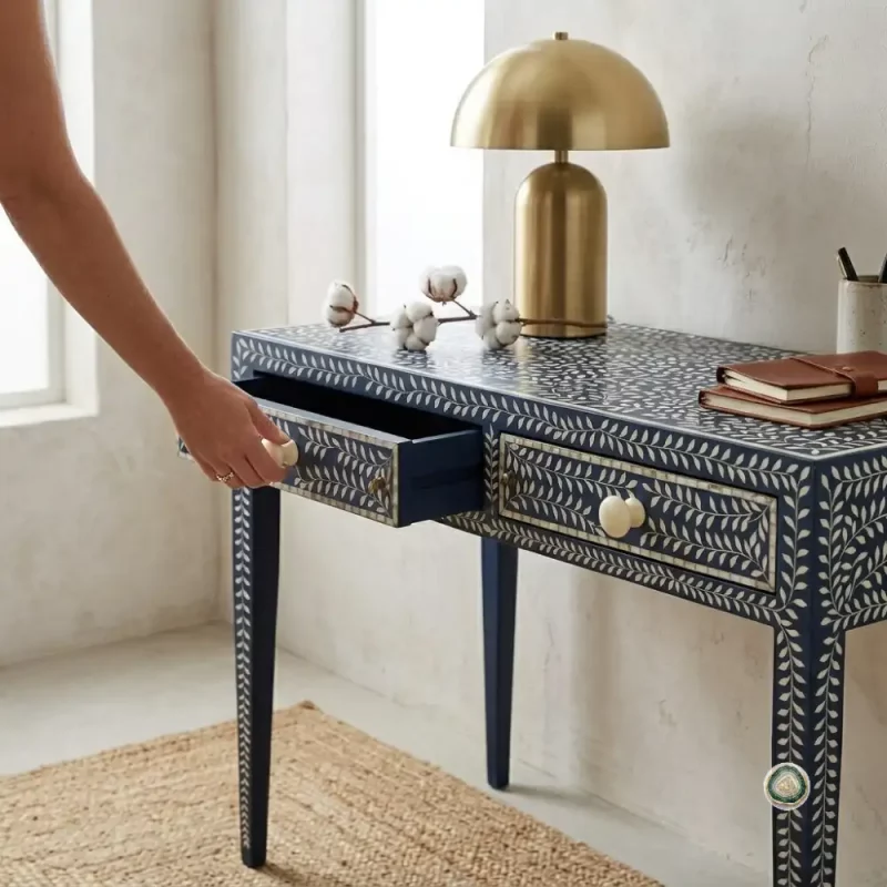  Blue Floral Vine Bone Inlay Console Desk Entryway Table 6 - Christmas Decoration | Stonerie