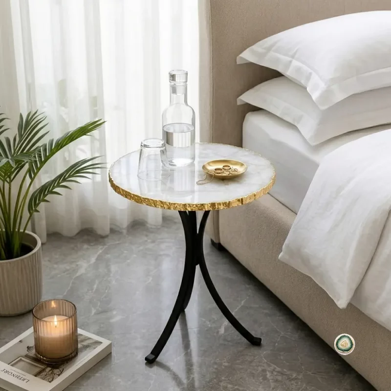 Natural Round white agate table 4 - Christmas Decoration | Stonerie