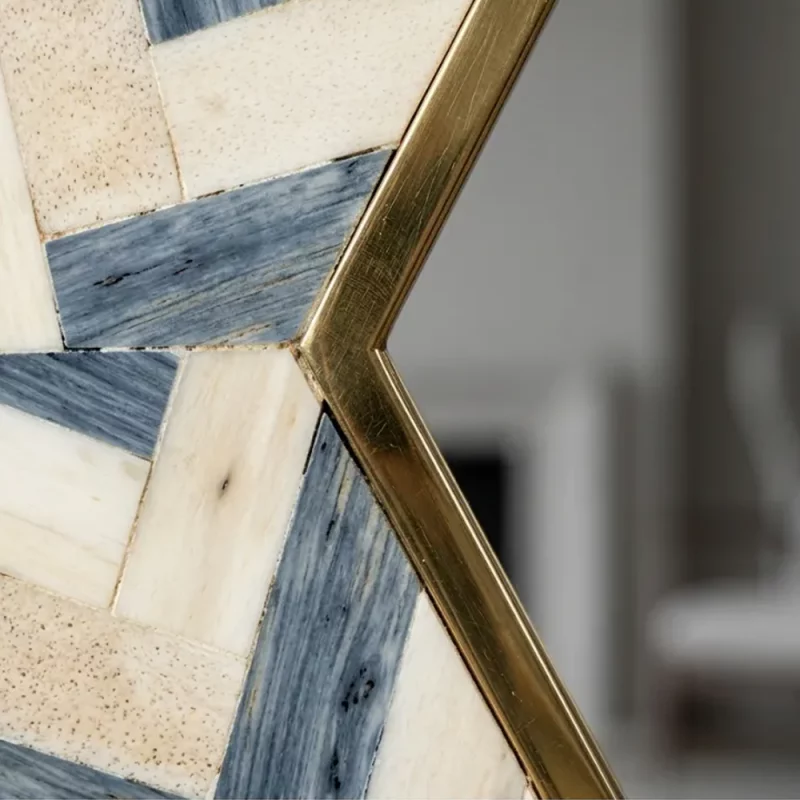 Blue Bone Inlay Hexagon Mirror with Brass Trim Handmade 7 - Christmas Decoration | Stonerie