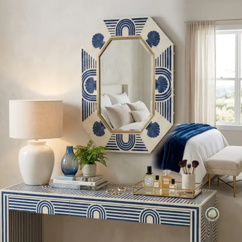 Blue Bone Inlay Octagon Mirror 6 - Christmas Decoration | Stonerie