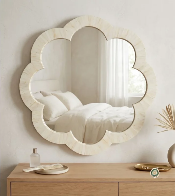 Bone Inlay Scalloped Wall Mirror Luxury Decor 5 - Christmas Decoration | Stonerie