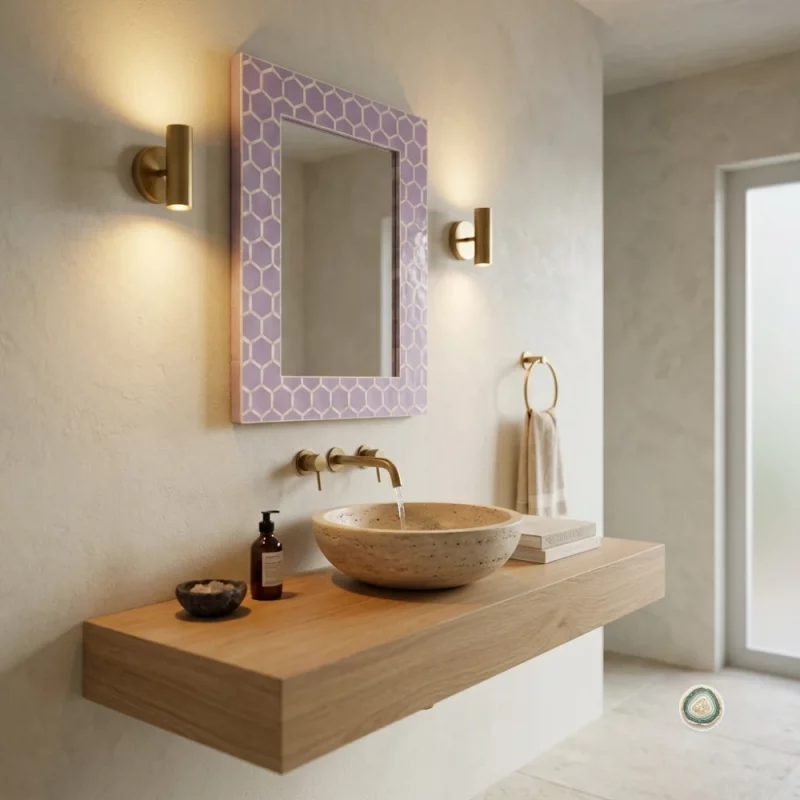Handmade Lavender Bone Inlay Hexagon Wall Mirror Frame 4 - Christmas Decoration | Stonerie