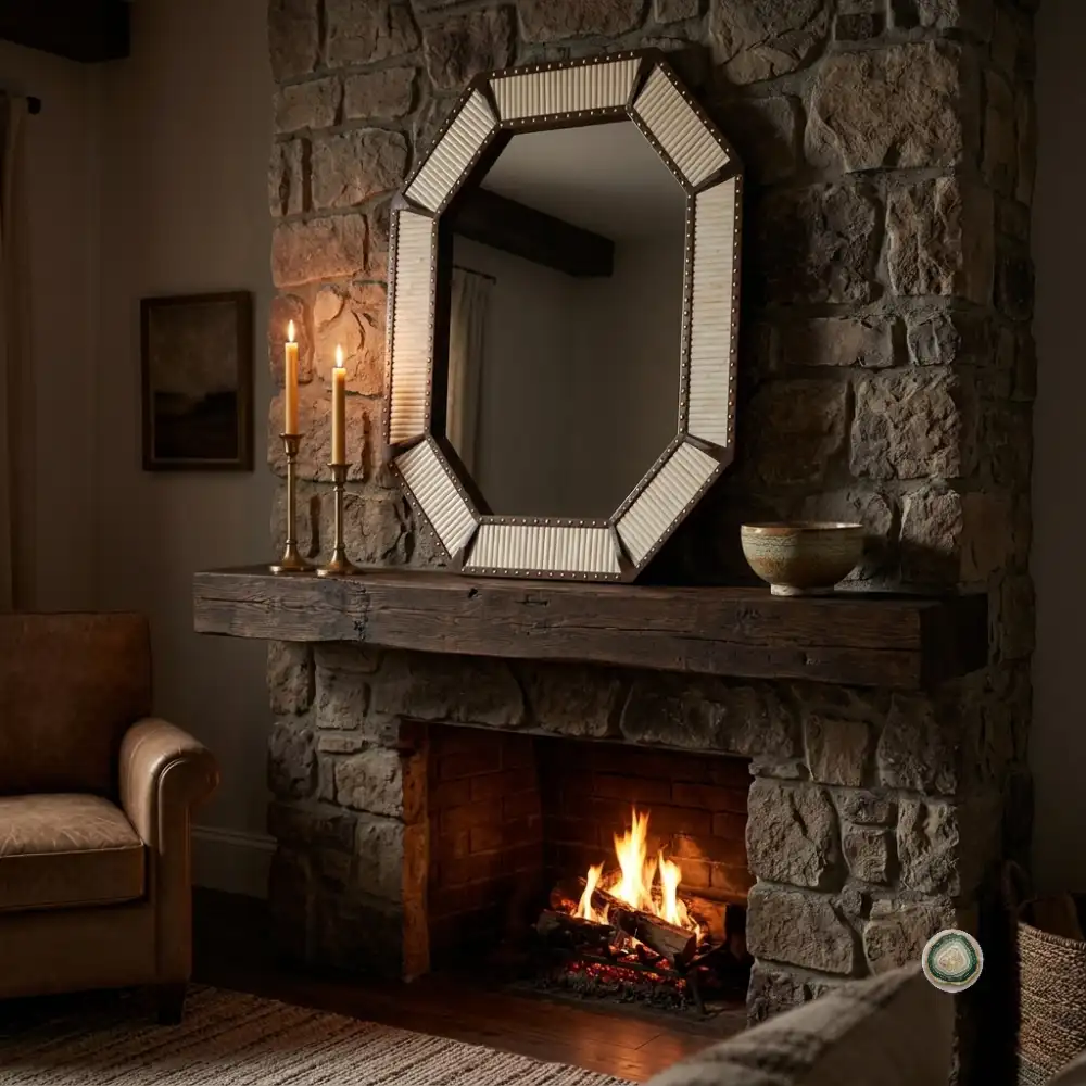 Octagonal Bone Inlay Mirror Frame – Handmade Statement Wall Décor - Image 3