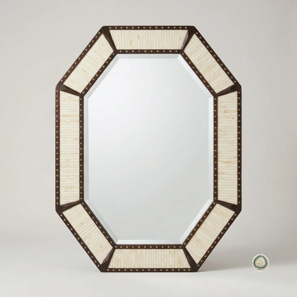 Octagonal Bone Inlay Mirror Frame – Handmade Statement Wall Décor - Image 7