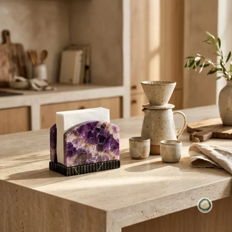 Amethyst with black agate napkin holder 2 - Christmas Decoration | Stonerie