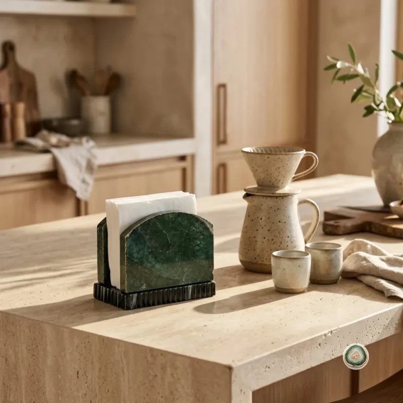 Green jade with black agate napkin holder 2 - Christmas Decoration | Stonerie