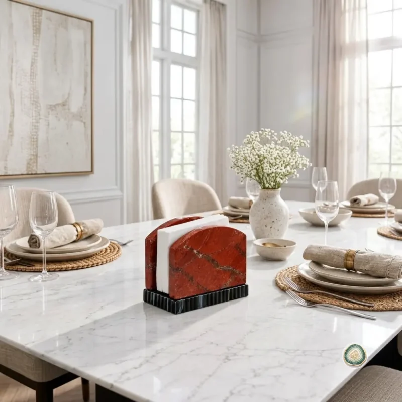 Red jasper with black agate napkin holder - Christmas Decoration | Stonerie