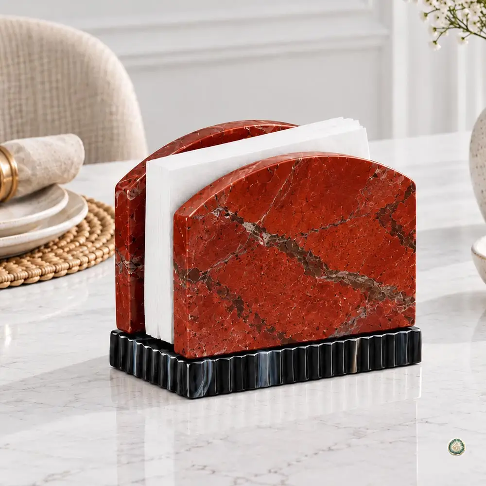 Red jasper with black agate napkin holder M Red Jasper Napkin Holder