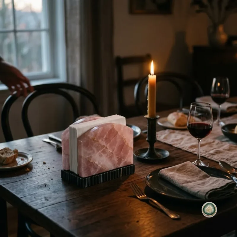 Rose quartz with black agate napkin holder 5 - Christmas Decoration | Stonerie