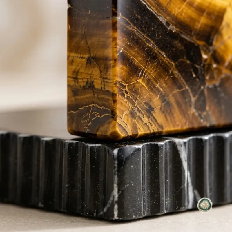 Tiger Eye with black agate napkin holder 3 - Christmas Decoration | Stonerie